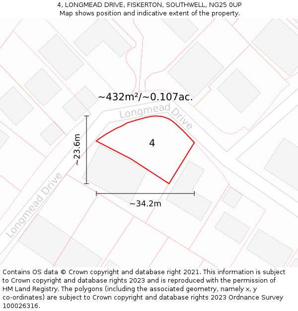 4, LONGMEAD DRIVE, FISKERTON, SOUTHWELL, NG25 0UP: Plot and title map