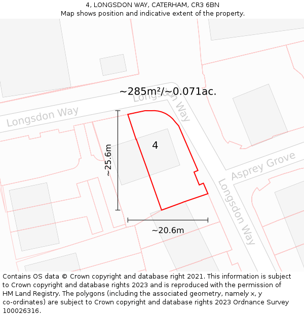 4, LONGSDON WAY, CATERHAM, CR3 6BN: Plot and title map