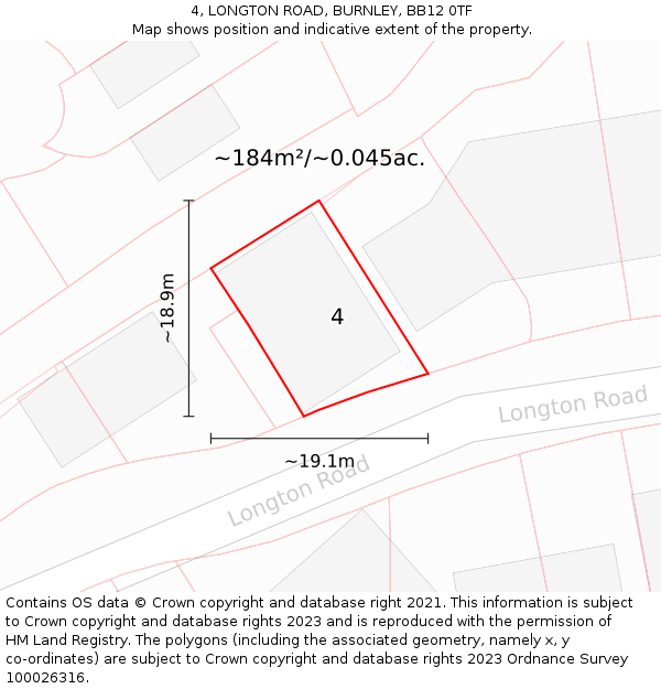 4, LONGTON ROAD, BURNLEY, BB12 0TF: Plot and title map