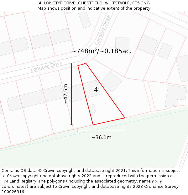 4, LONGTYE DRIVE, CHESTFIELD, WHITSTABLE, CT5 3NG: Plot and title map