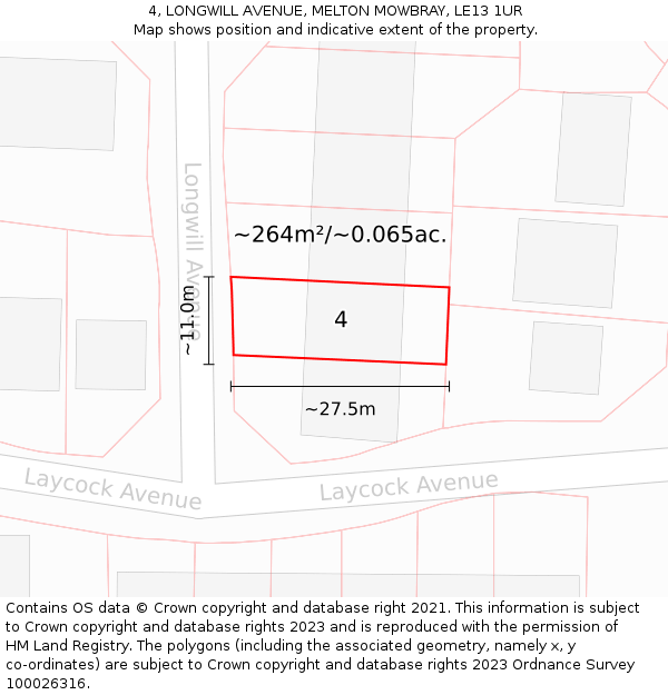 4, LONGWILL AVENUE, MELTON MOWBRAY, LE13 1UR: Plot and title map