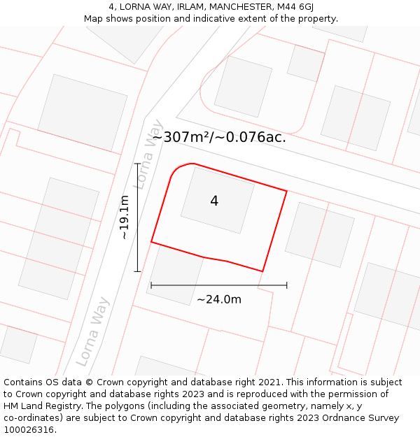 4, LORNA WAY, IRLAM, MANCHESTER, M44 6GJ: Plot and title map