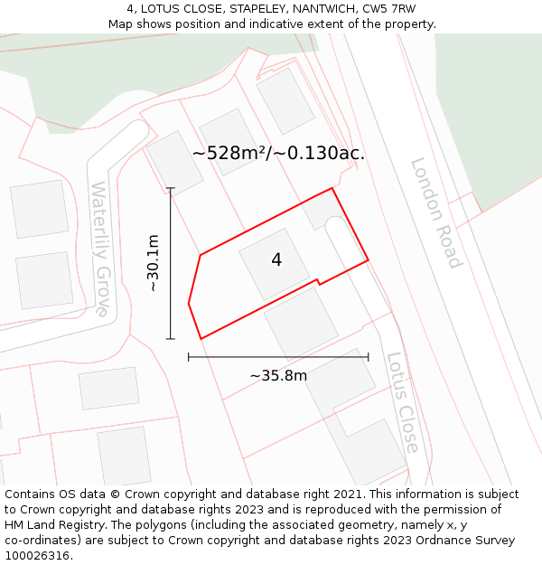 4, LOTUS CLOSE, STAPELEY, NANTWICH, CW5 7RW: Plot and title map