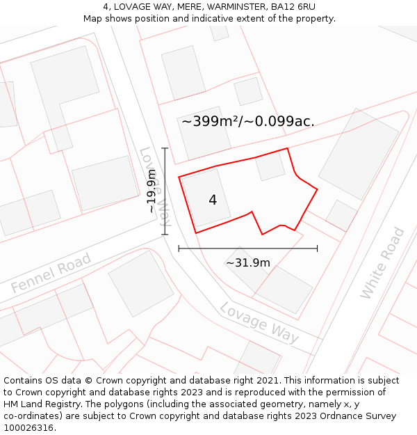 4, LOVAGE WAY, MERE, WARMINSTER, BA12 6RU: Plot and title map