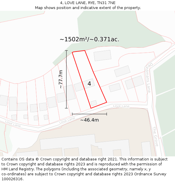4, LOVE LANE, RYE, TN31 7NE: Plot and title map