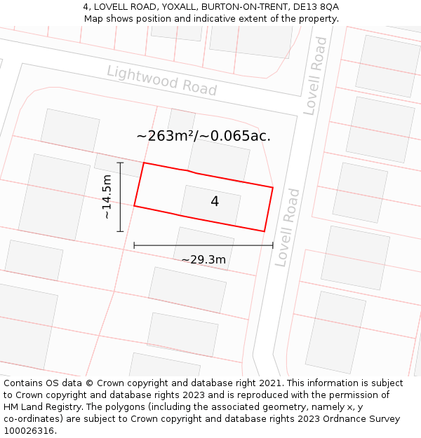 4, LOVELL ROAD, YOXALL, BURTON-ON-TRENT, DE13 8QA: Plot and title map