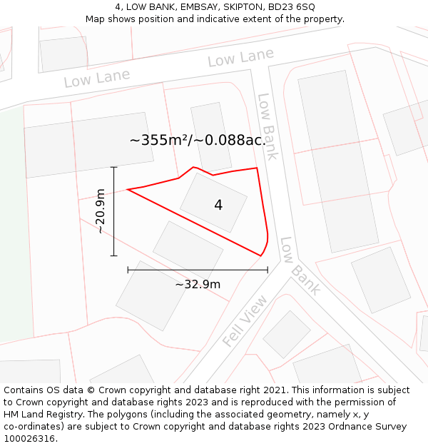 4, LOW BANK, EMBSAY, SKIPTON, BD23 6SQ: Plot and title map