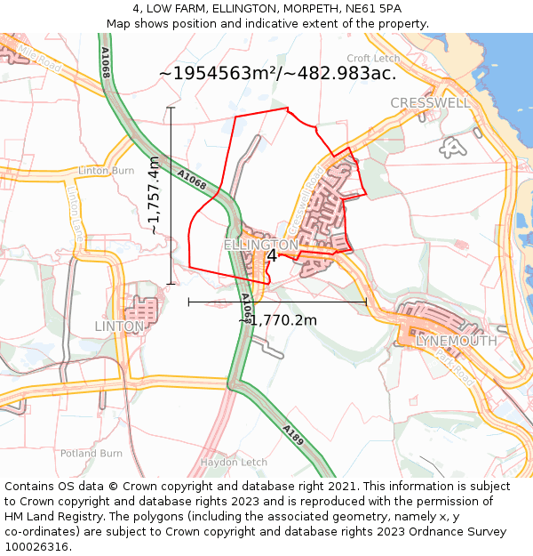 4, LOW FARM, ELLINGTON, MORPETH, NE61 5PA: Plot and title map