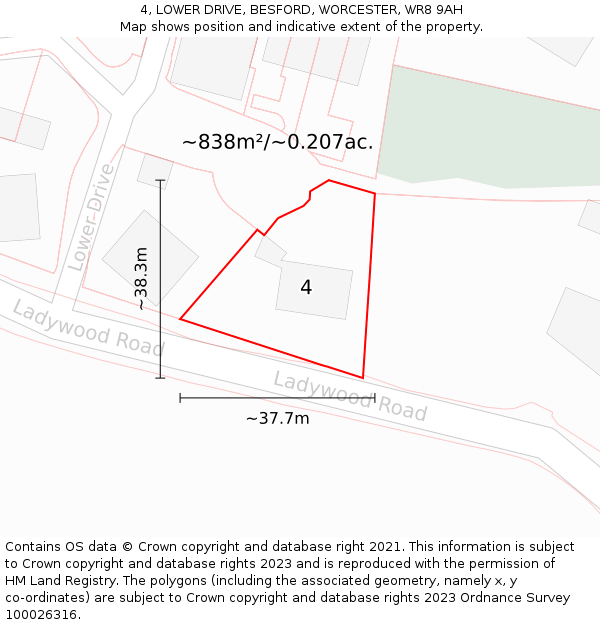 4, LOWER DRIVE, BESFORD, WORCESTER, WR8 9AH: Plot and title map