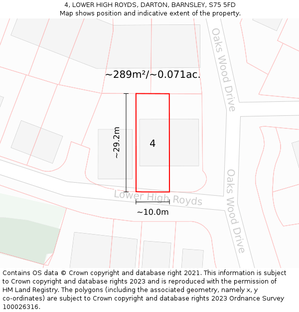 4, LOWER HIGH ROYDS, DARTON, BARNSLEY, S75 5FD: Plot and title map