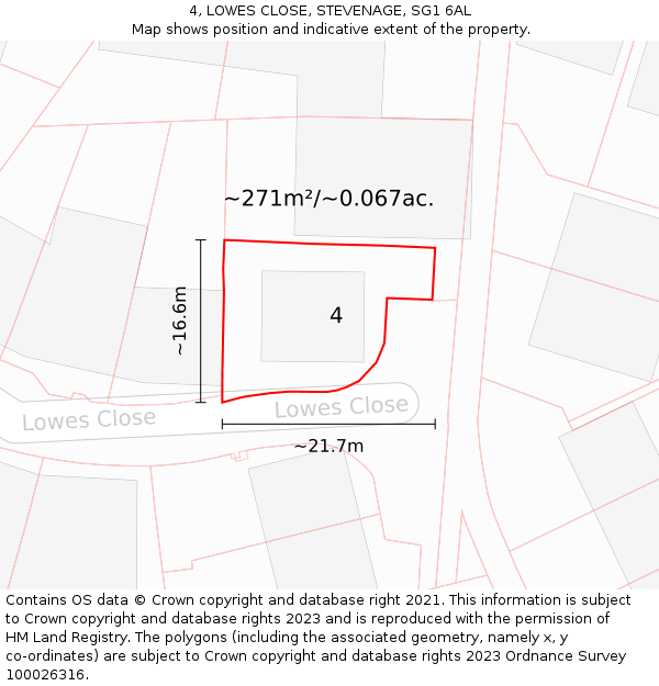 4, LOWES CLOSE, STEVENAGE, SG1 6AL: Plot and title map