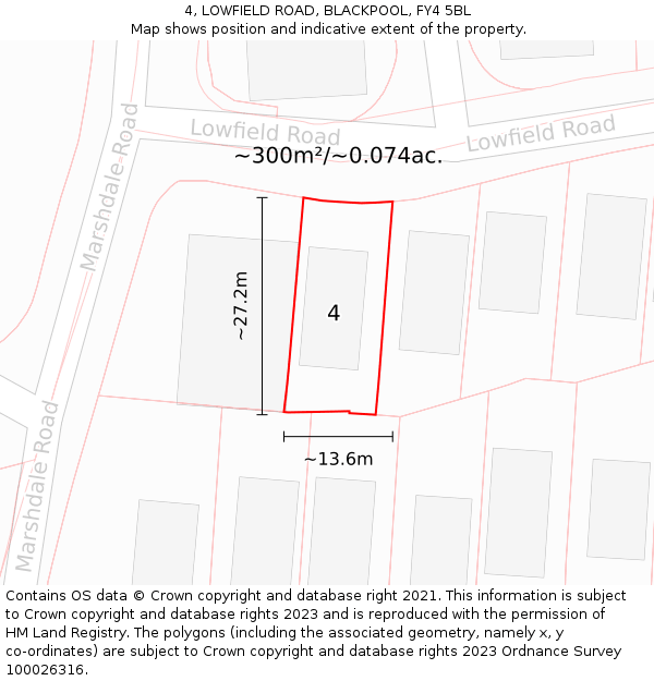 4, LOWFIELD ROAD, BLACKPOOL, FY4 5BL: Plot and title map