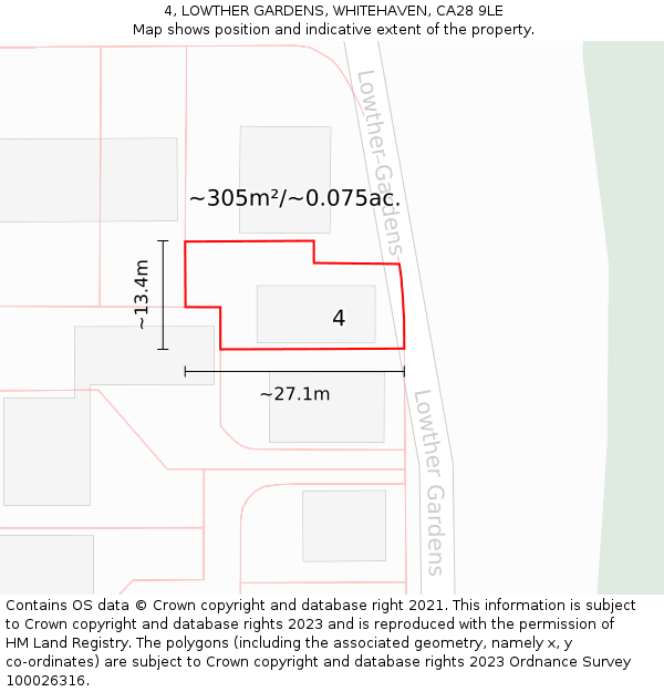 4, LOWTHER GARDENS, WHITEHAVEN, CA28 9LE: Plot and title map