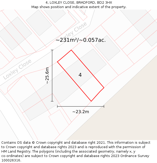 4, LOXLEY CLOSE, BRADFORD, BD2 3HX: Plot and title map