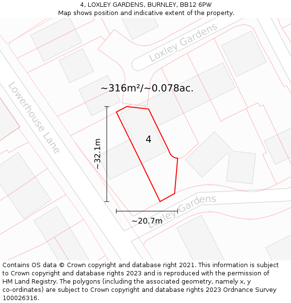 4, LOXLEY GARDENS, BURNLEY, BB12 6PW: Plot and title map