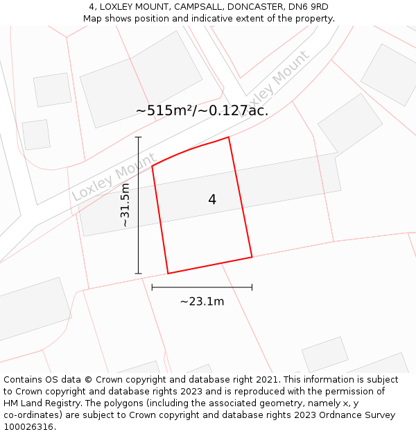 4, LOXLEY MOUNT, CAMPSALL, DONCASTER, DN6 9RD: Plot and title map