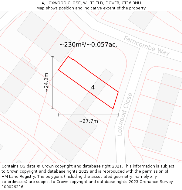 4, LOXWOOD CLOSE, WHITFIELD, DOVER, CT16 3NU: Plot and title map