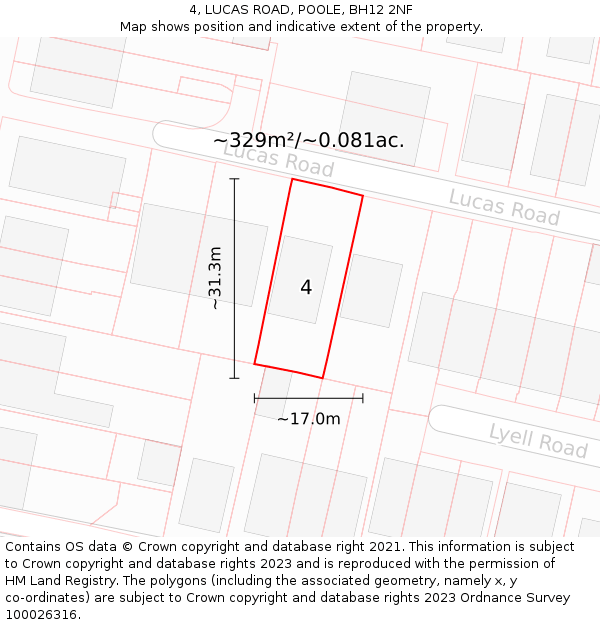 4, LUCAS ROAD, POOLE, BH12 2NF: Plot and title map