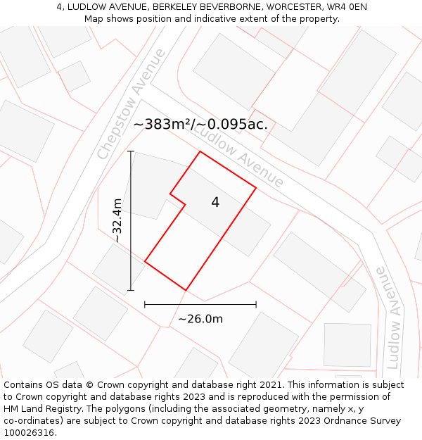 4, LUDLOW AVENUE, BERKELEY BEVERBORNE, WORCESTER, WR4 0EN: Plot and title map