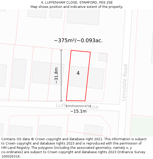 4, LUFFENHAM CLOSE, STAMFORD, PE9 2SE: Plot and title map