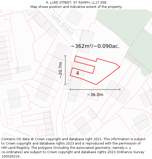 4, LUKE STREET, ST ASAPH, LL17 0SE: Plot and title map