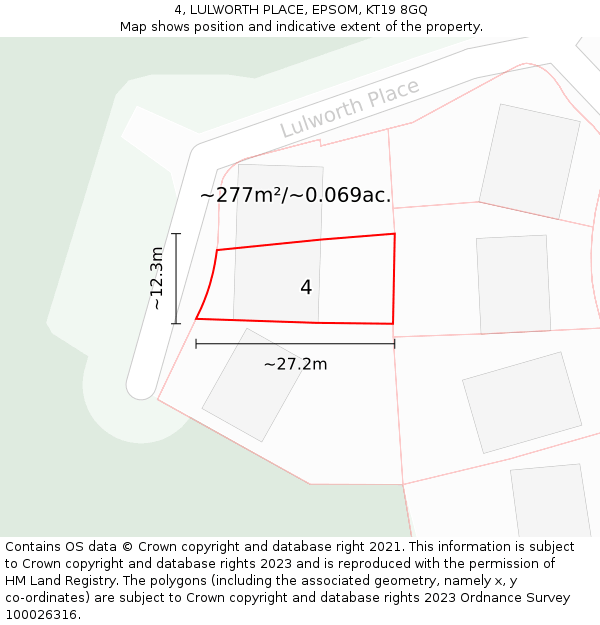 4, LULWORTH PLACE, EPSOM, KT19 8GQ: Plot and title map