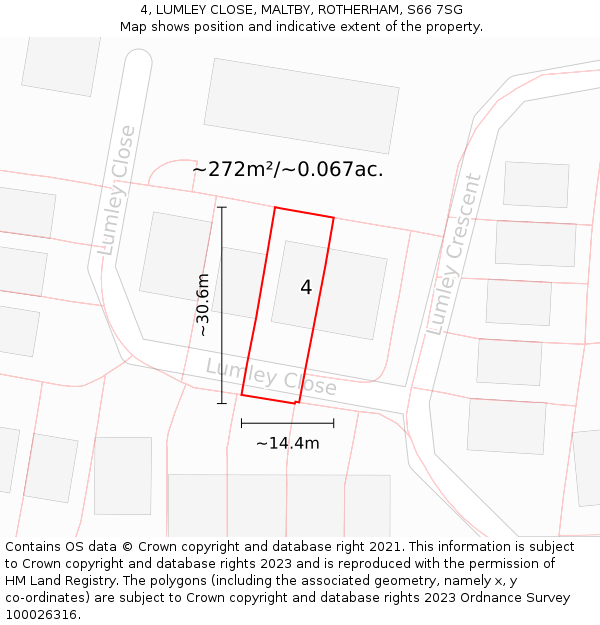 4, LUMLEY CLOSE, MALTBY, ROTHERHAM, S66 7SG: Plot and title map