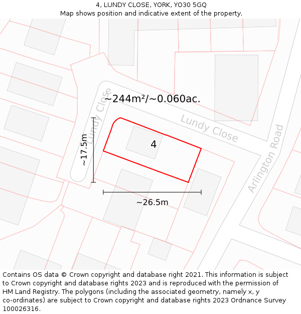 4, LUNDY CLOSE, YORK, YO30 5GQ: Plot and title map