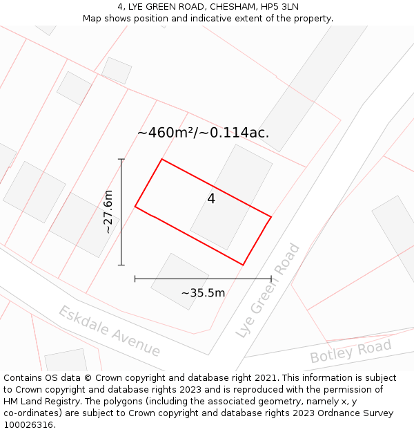 4, LYE GREEN ROAD, CHESHAM, HP5 3LN: Plot and title map