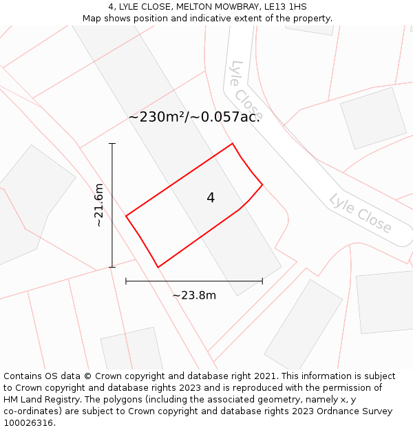 4, LYLE CLOSE, MELTON MOWBRAY, LE13 1HS: Plot and title map