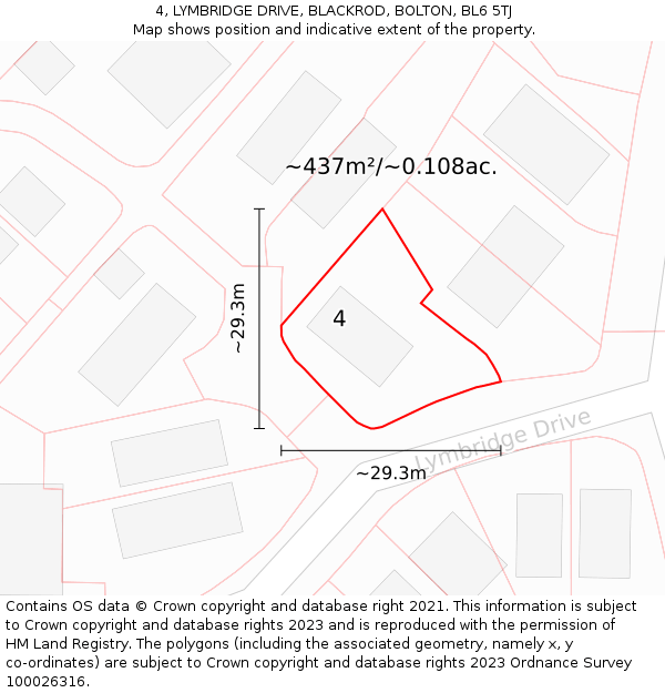 4, LYMBRIDGE DRIVE, BLACKROD, BOLTON, BL6 5TJ: Plot and title map