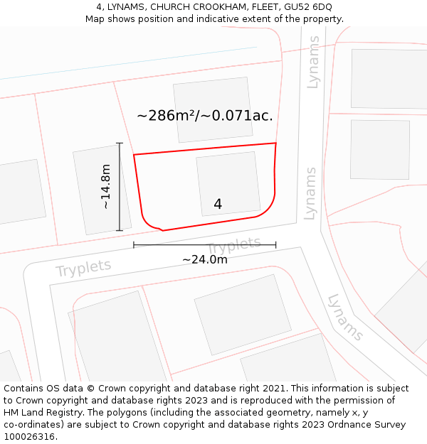 4, LYNAMS, CHURCH CROOKHAM, FLEET, GU52 6DQ: Plot and title map