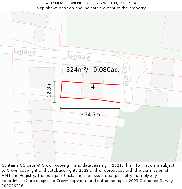 4, LYNDALE, WILNECOTE, TAMWORTH, B77 5DX: Plot and title map