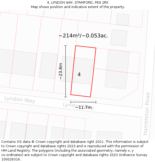 4, LYNDON WAY, STAMFORD, PE9 2RX: Plot and title map