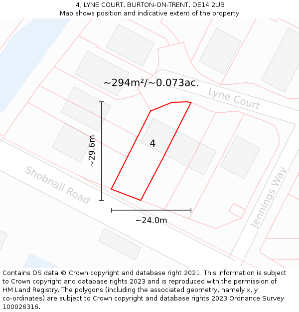 4, LYNE COURT, BURTON-ON-TRENT, DE14 2UB: Plot and title map