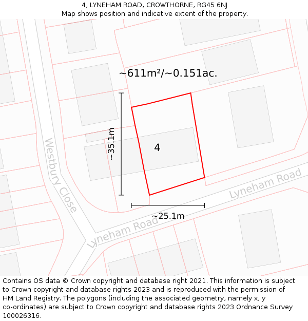 4, LYNEHAM ROAD, CROWTHORNE, RG45 6NJ: Plot and title map