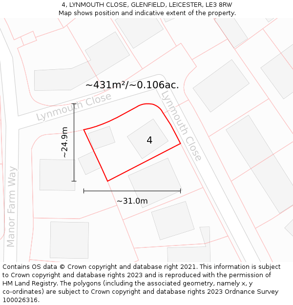 4, LYNMOUTH CLOSE, GLENFIELD, LEICESTER, LE3 8RW: Plot and title map