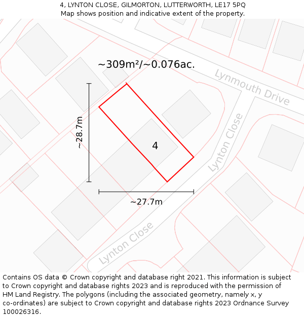 4, LYNTON CLOSE, GILMORTON, LUTTERWORTH, LE17 5PQ: Plot and title map