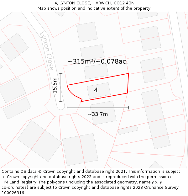 4, LYNTON CLOSE, HARWICH, CO12 4BN: Plot and title map