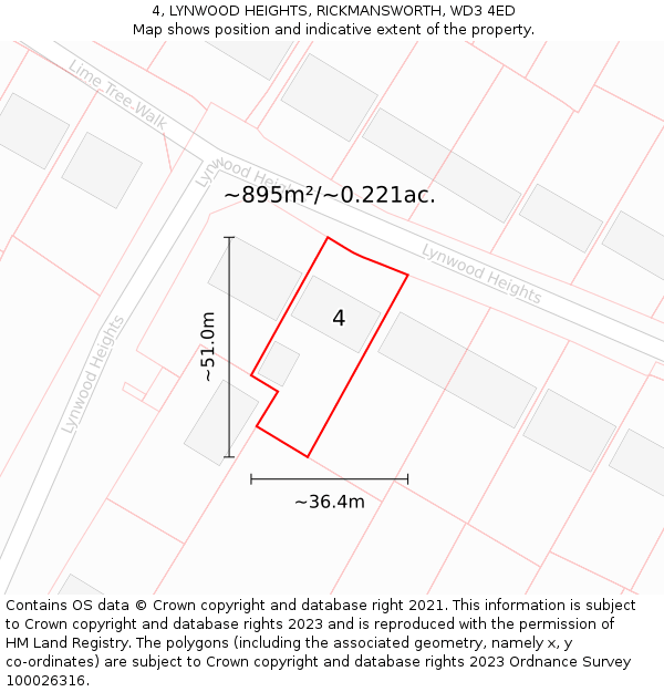 4, LYNWOOD HEIGHTS, RICKMANSWORTH, WD3 4ED: Plot and title map