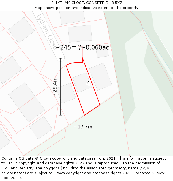 4, LYTHAM CLOSE, CONSETT, DH8 5XZ: Plot and title map