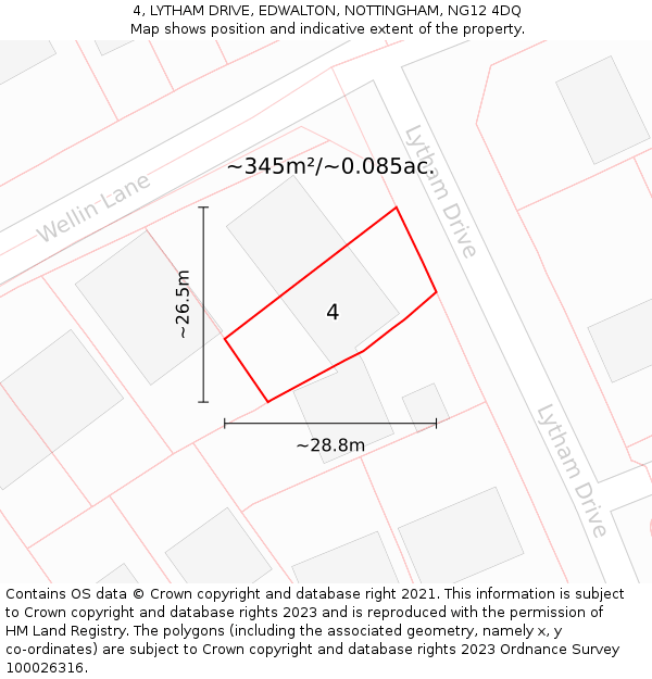 4, LYTHAM DRIVE, EDWALTON, NOTTINGHAM, NG12 4DQ: Plot and title map