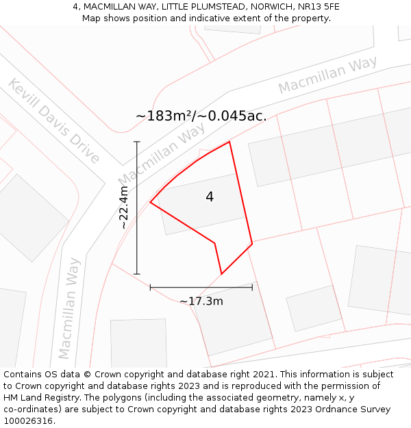 4, MACMILLAN WAY, LITTLE PLUMSTEAD, NORWICH, NR13 5FE: Plot and title map