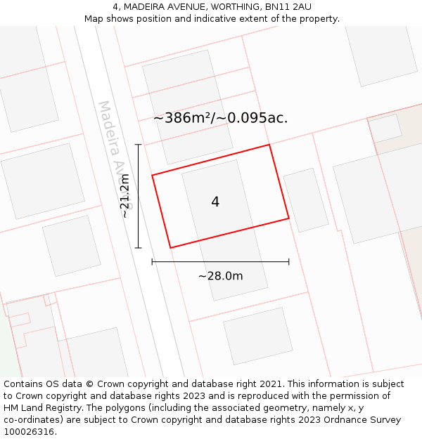 4, MADEIRA AVENUE, WORTHING, BN11 2AU: Plot and title map