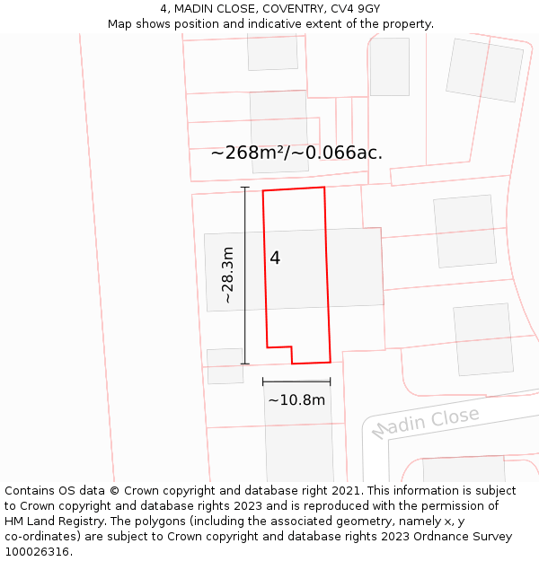 4, MADIN CLOSE, COVENTRY, CV4 9GY: Plot and title map