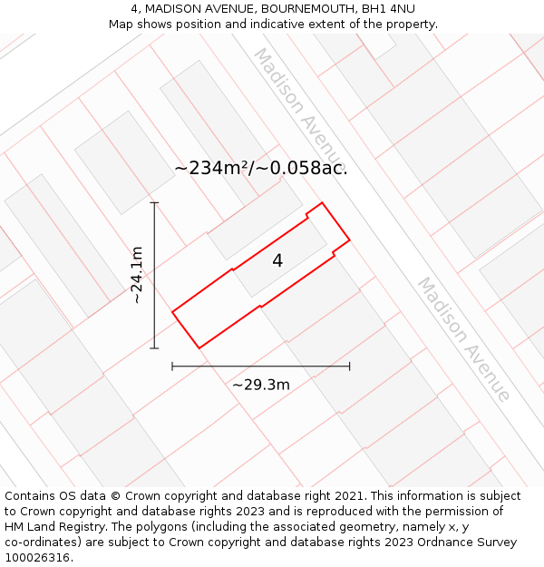 4, MADISON AVENUE, BOURNEMOUTH, BH1 4NU: Plot and title map