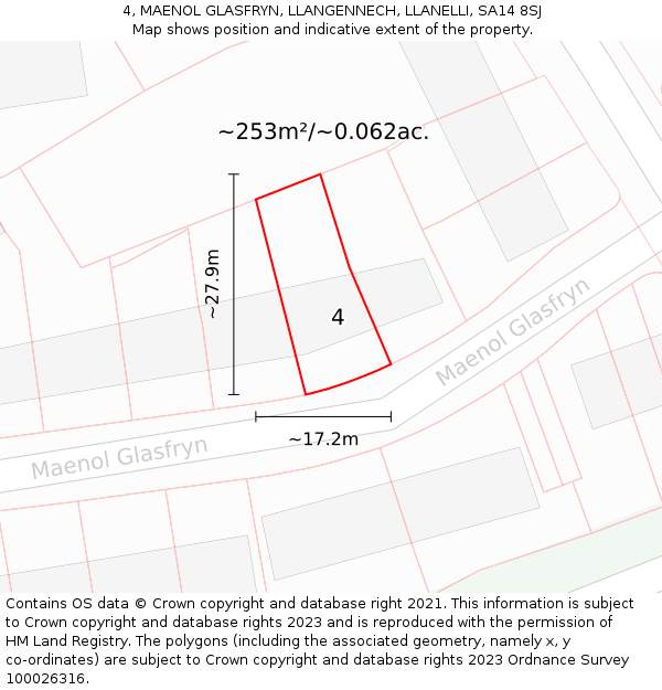 4, MAENOL GLASFRYN, LLANGENNECH, LLANELLI, SA14 8SJ: Plot and title map