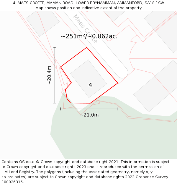 4, MAES CROFTE, AMMAN ROAD, LOWER BRYNAMMAN, AMMANFORD, SA18 1SW: Plot and title map