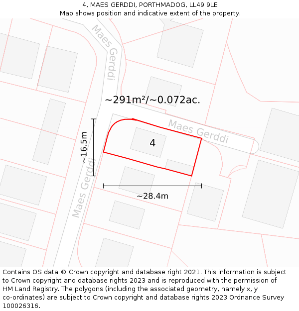 4, MAES GERDDI, PORTHMADOG, LL49 9LE: Plot and title map