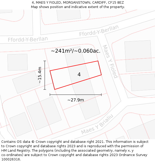 4, MAES Y FIOLED, MORGANSTOWN, CARDIFF, CF15 8EZ: Plot and title map